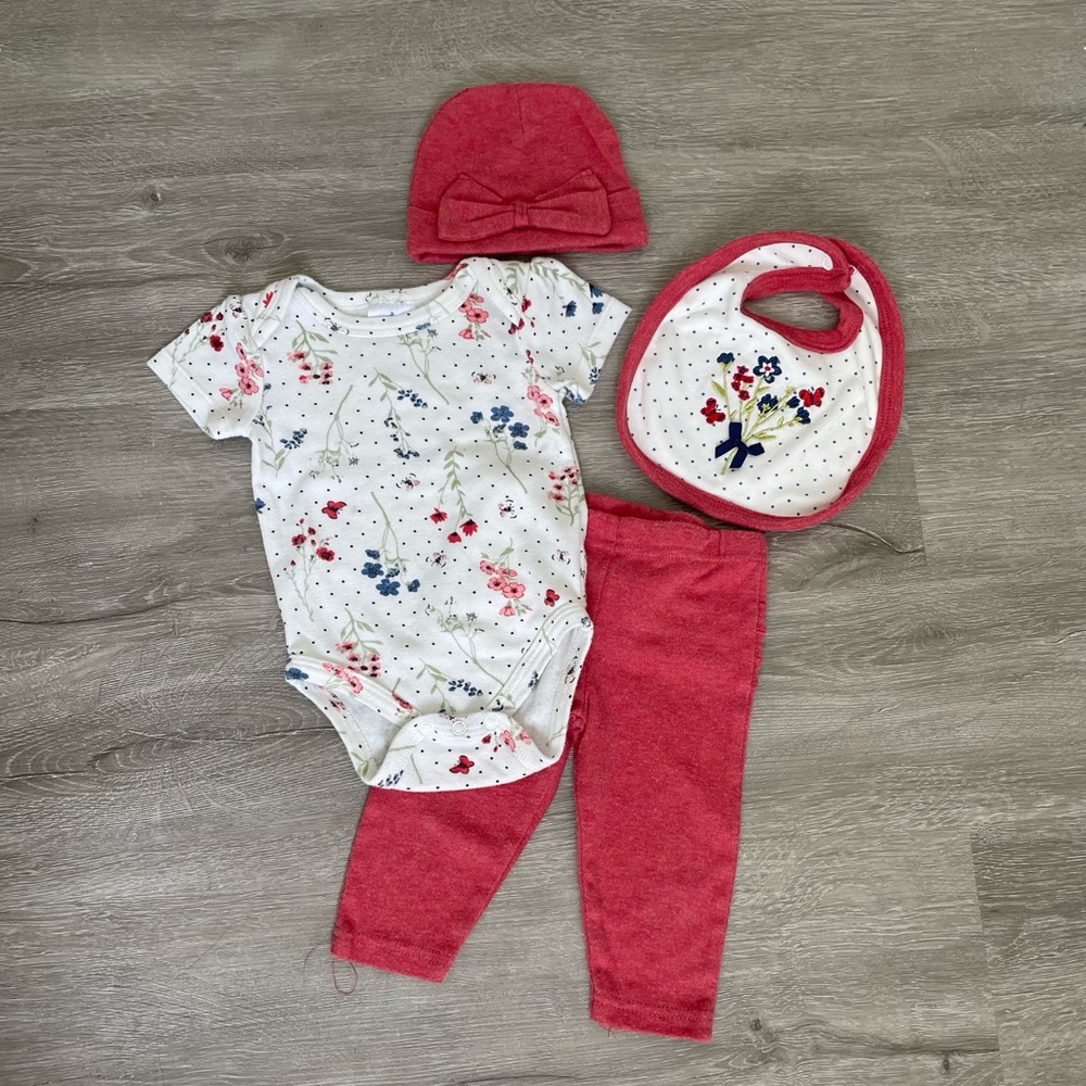 Laura Ashley Baby Matching set, floral/dark salmon color, 3-6m